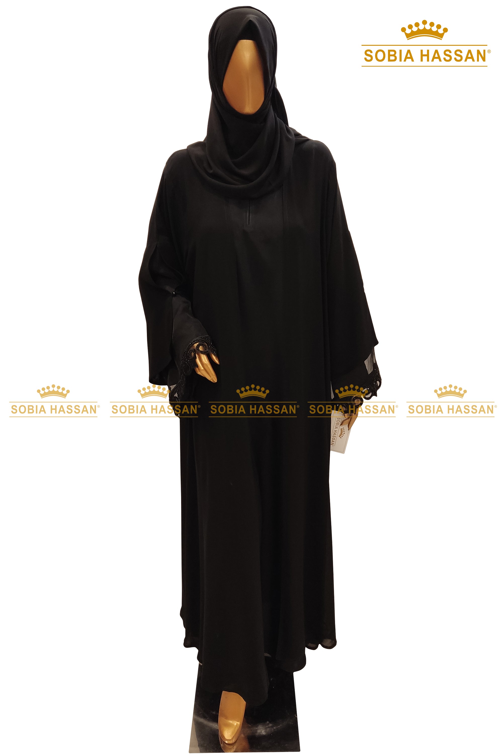Black Beaded Twinset Abaya