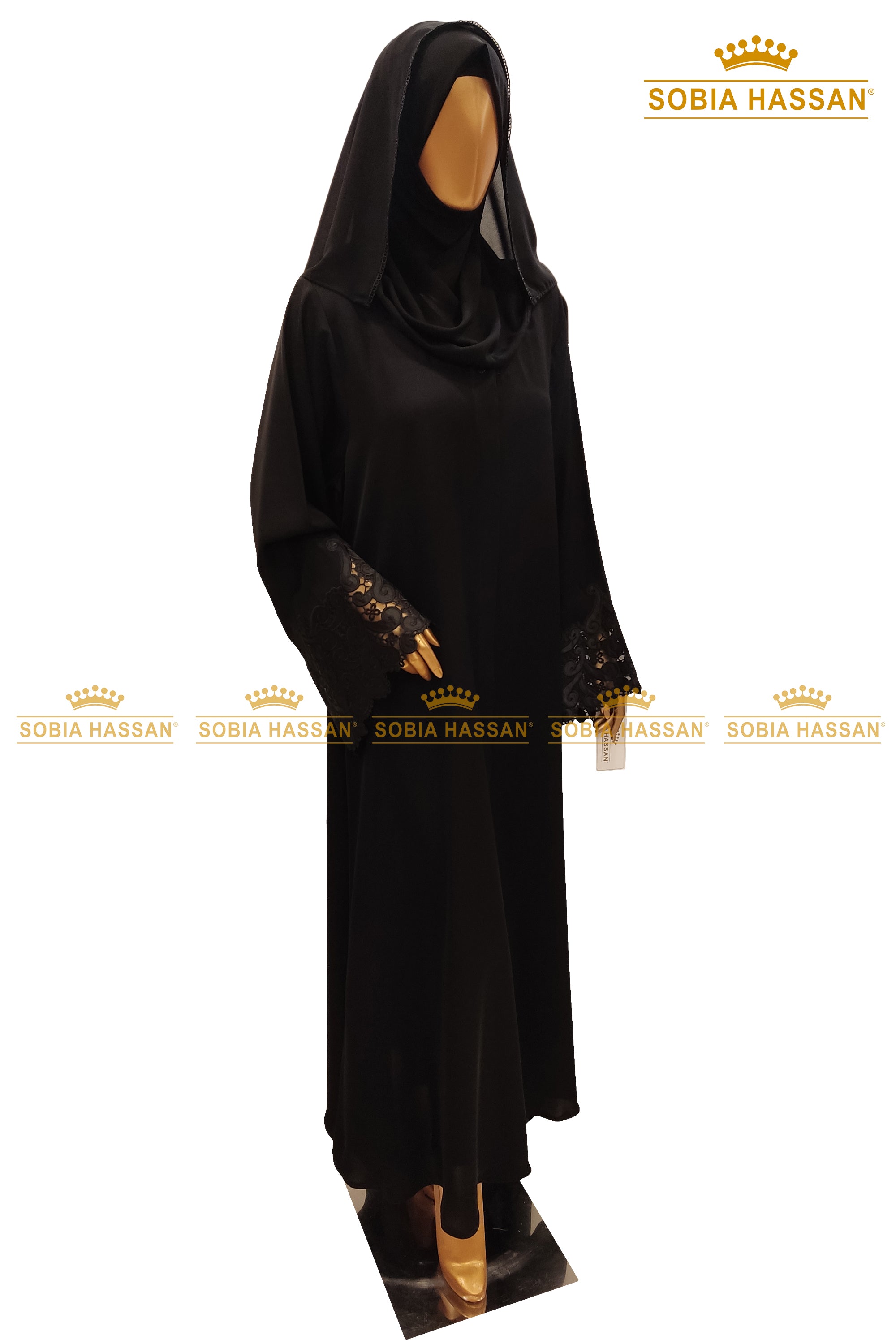 Black Lace Cuff Abaya