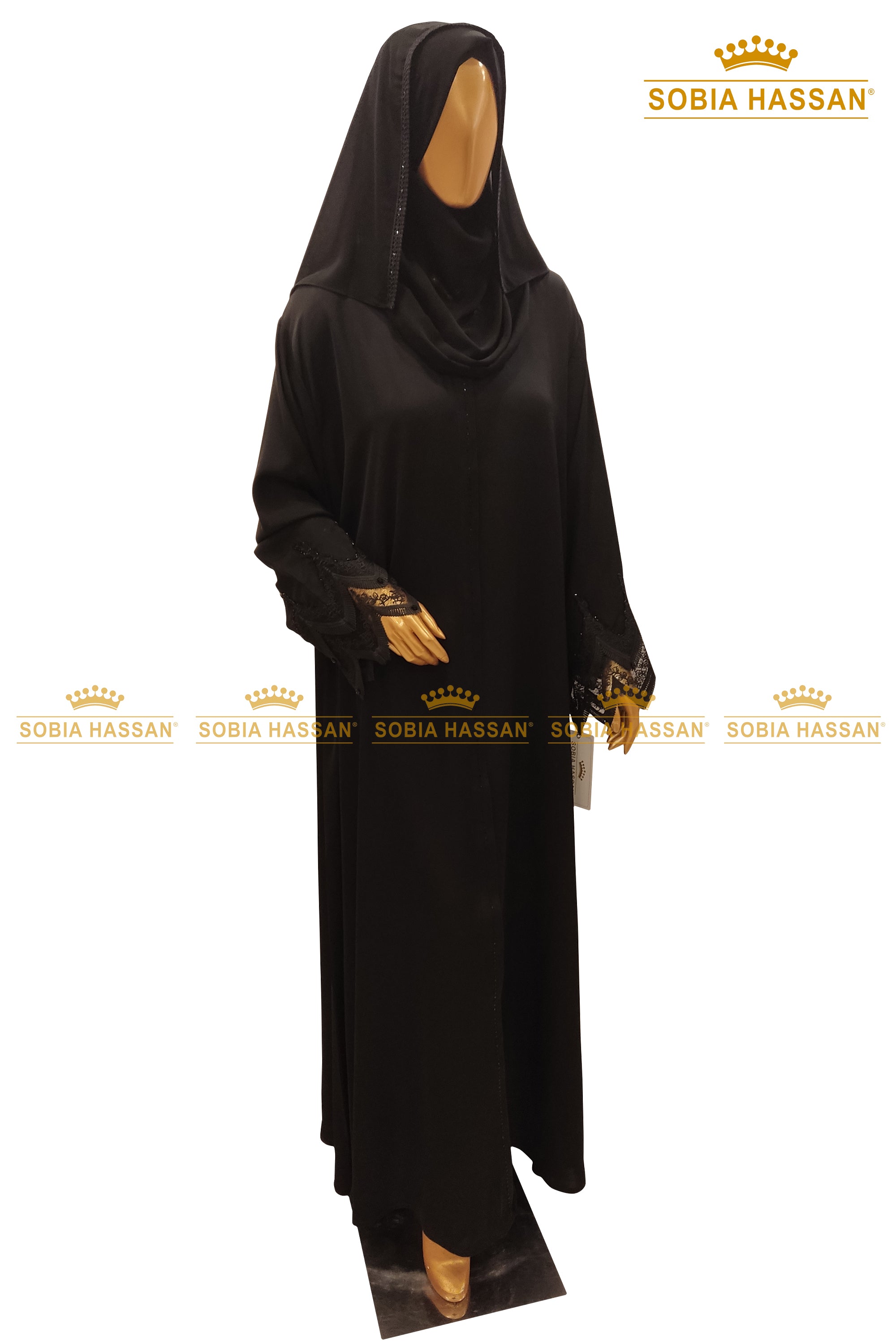 Black Embroidered Sleeves Abaya
