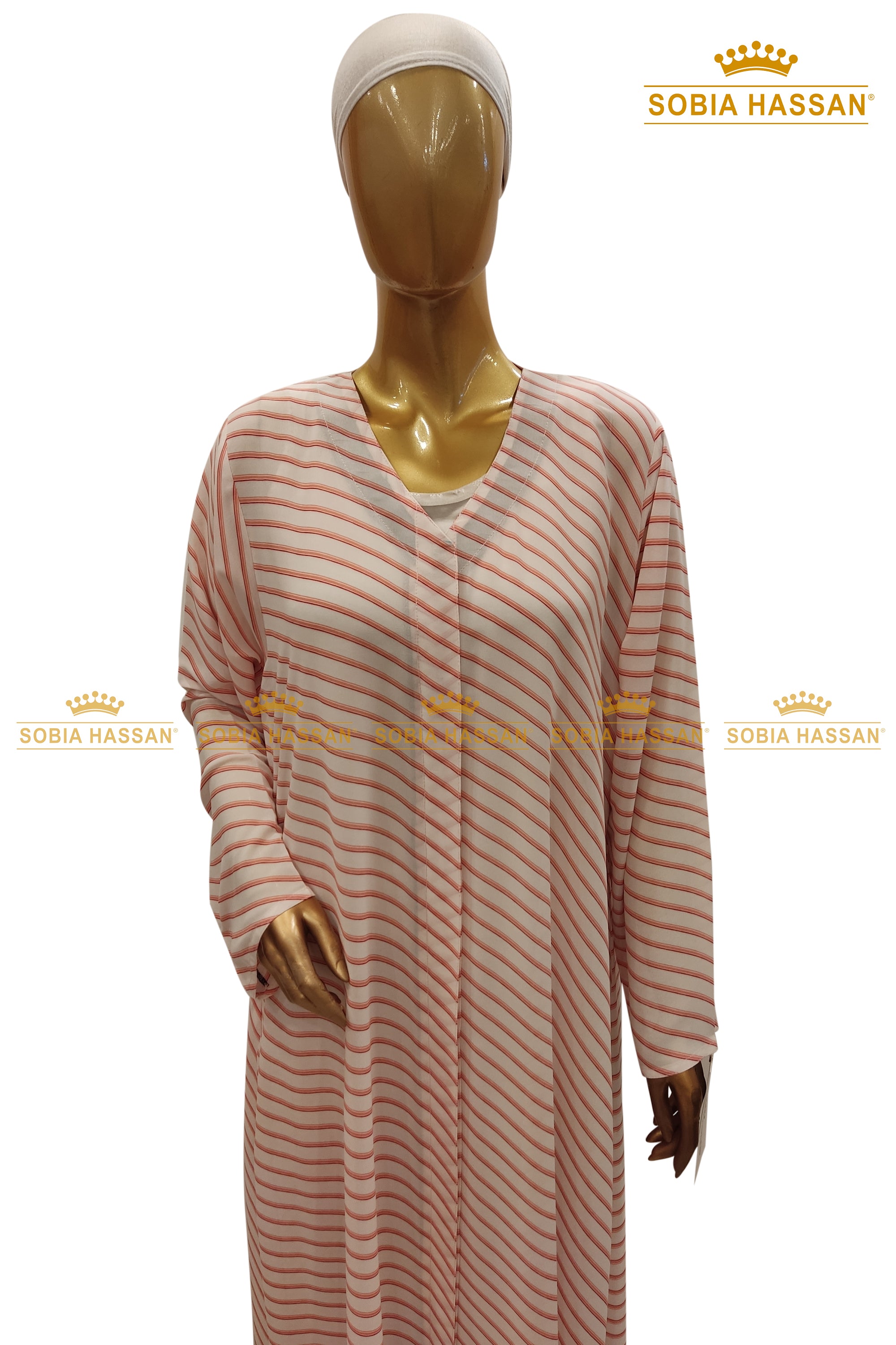 Striped Front Open Abaya