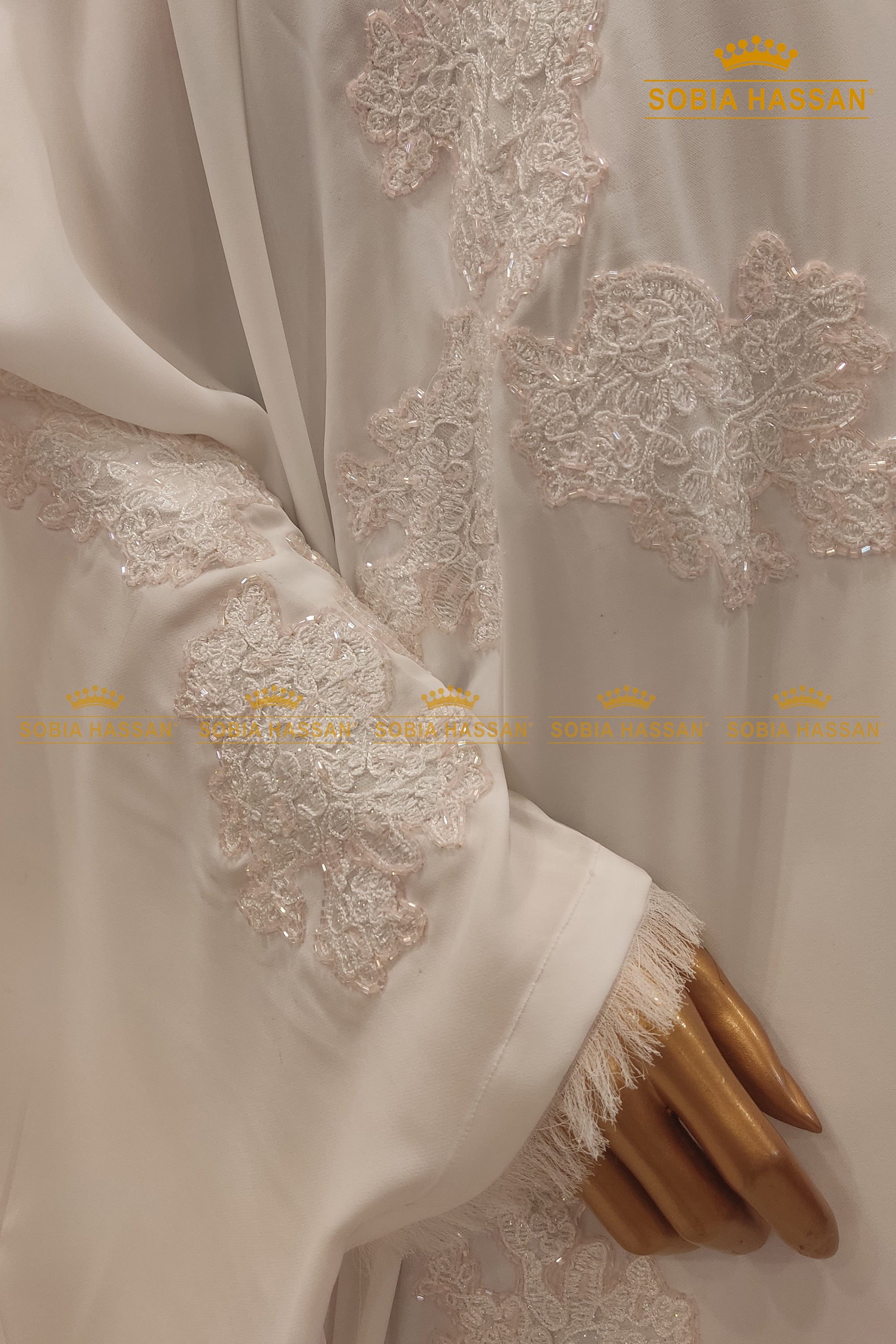 Pearl White Beaded Butterfly Abaya