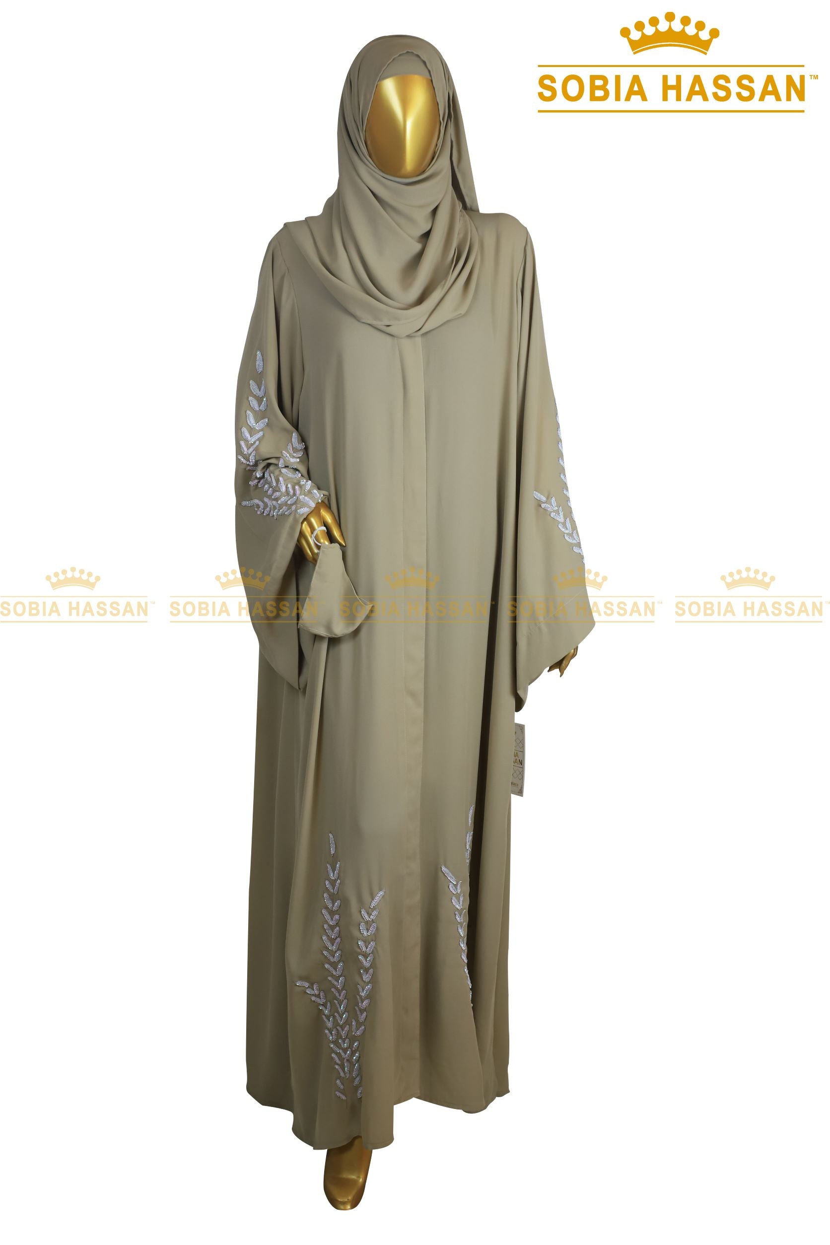 Embroidered Sequined Open Abaya