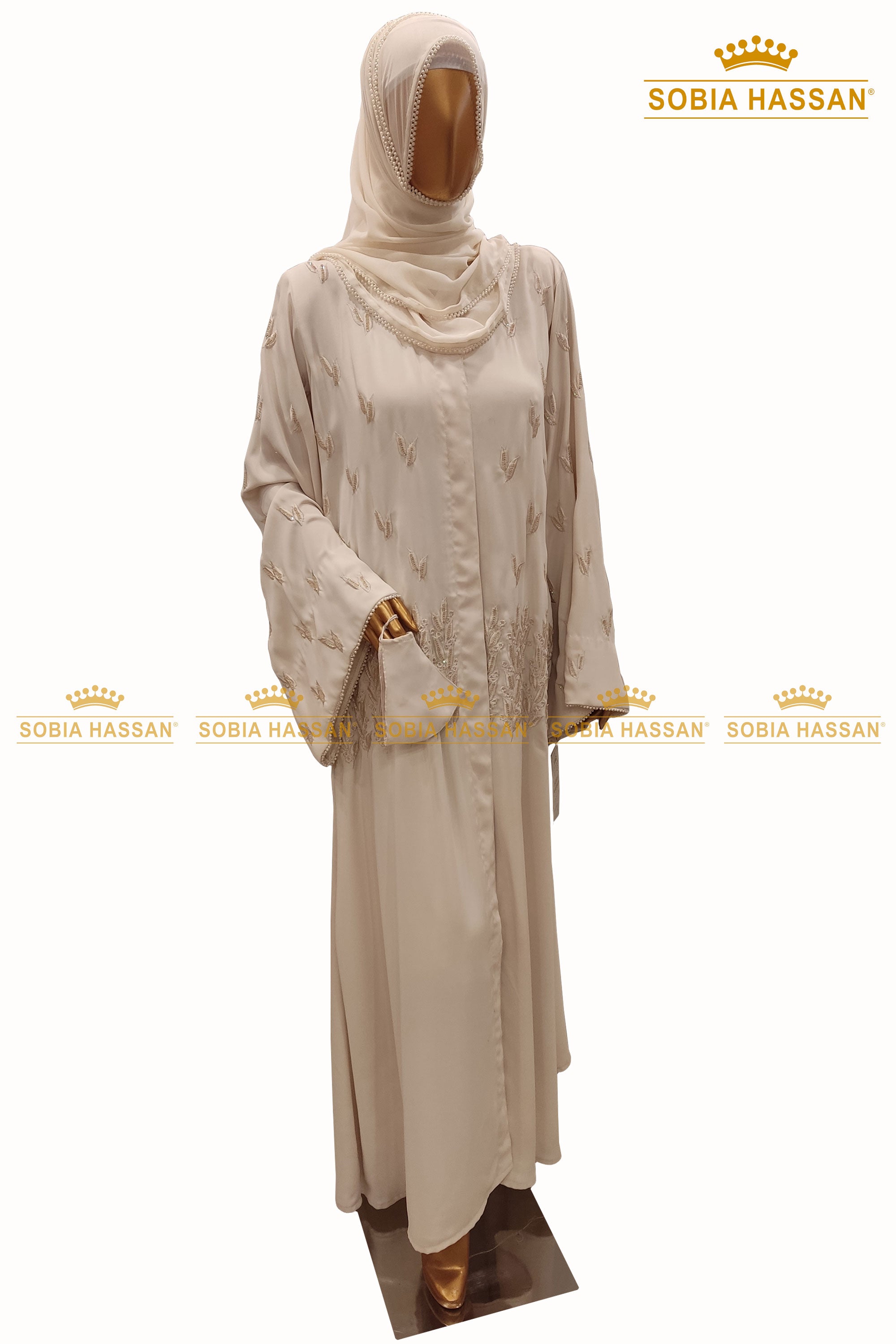 Embroidered Off White Abaya
