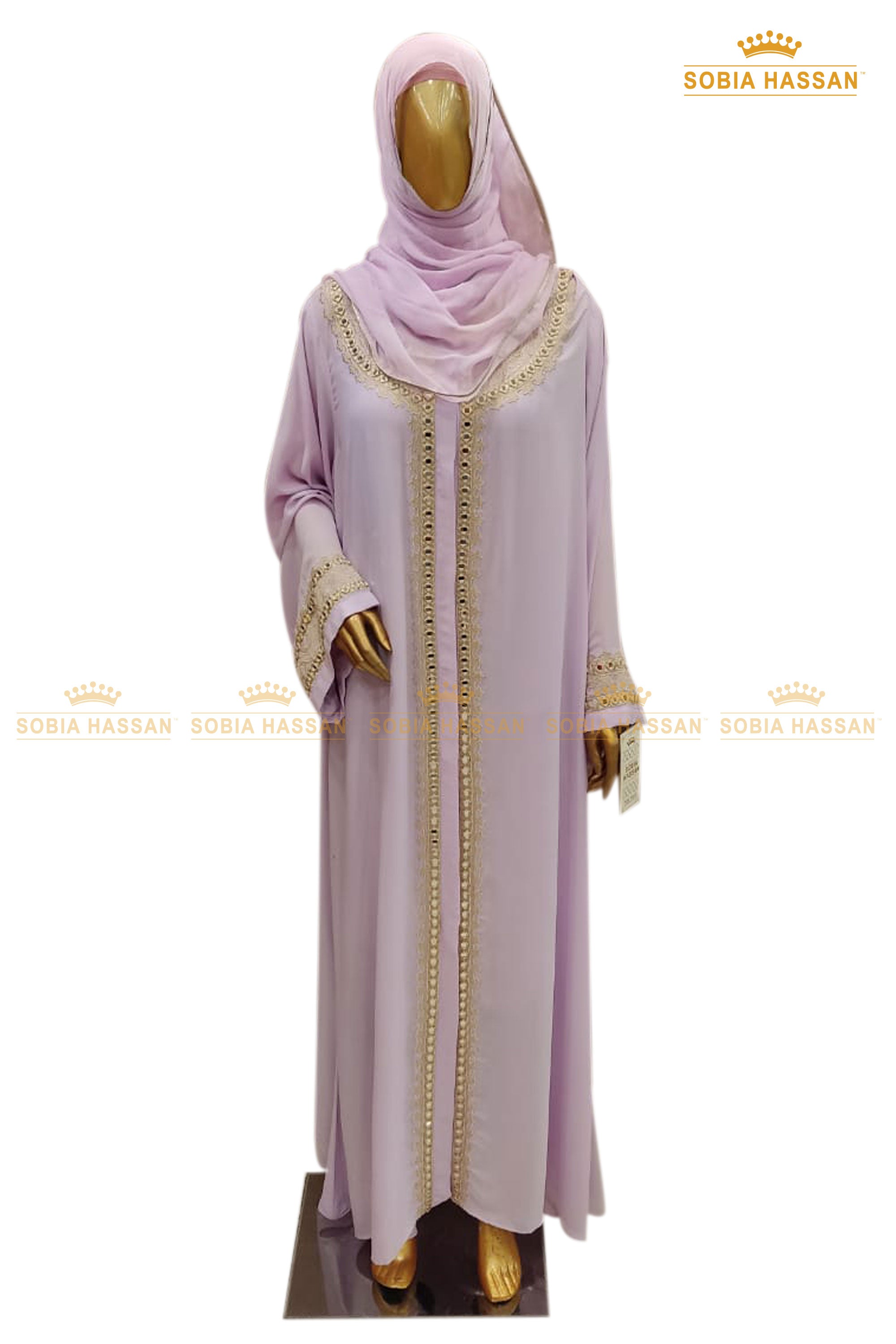 Lilac Mirror Embroidered Abaya